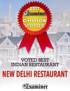 San Francisco Examiner - Readers Choice 2017, Best Indian Restaurant - New Delhi Restaurant - Thursday October 19th 2017