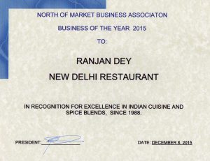 North of Market Business Association - Business of the Year 2015 - Ranjan Dey, New Delhi Restaurant - President - Tuesday December 8th 2015